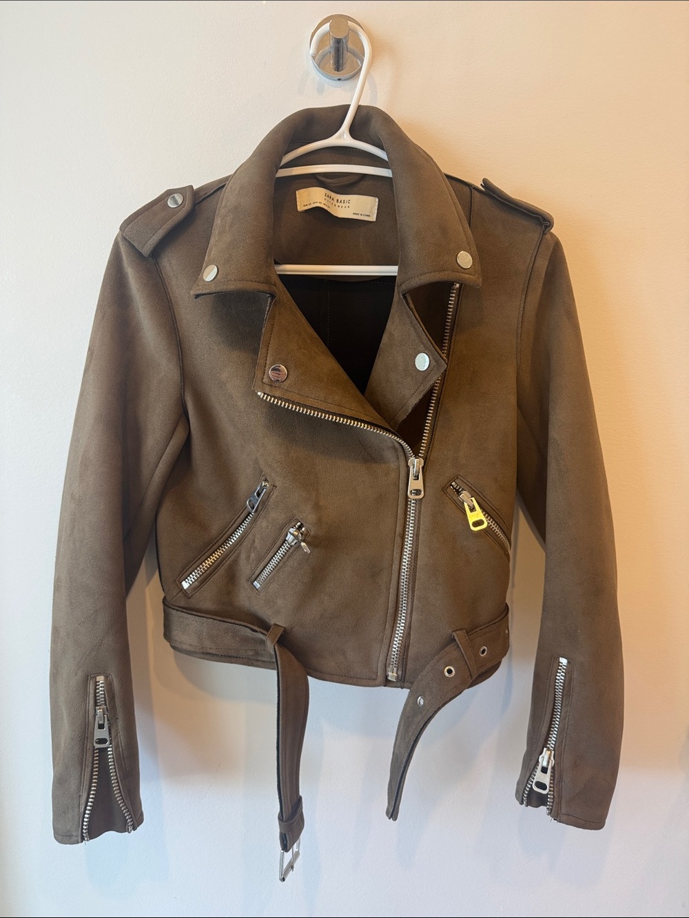 Zara Olive Green Suede Moto Jacket